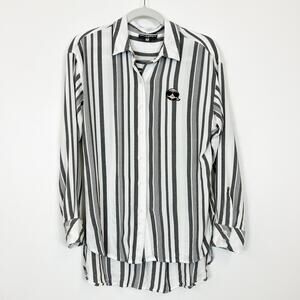 Karl Lagerfeld Emoji Gray & White Long Sleeve Button Down Shirt Women's Medium